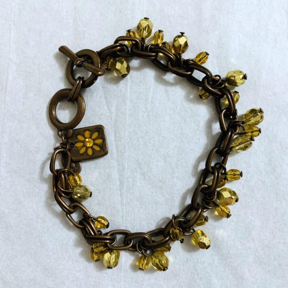 Cookie Lee Bracelet Charm Gold Beads Floral Copper or Bronze Bracelet Adjustable